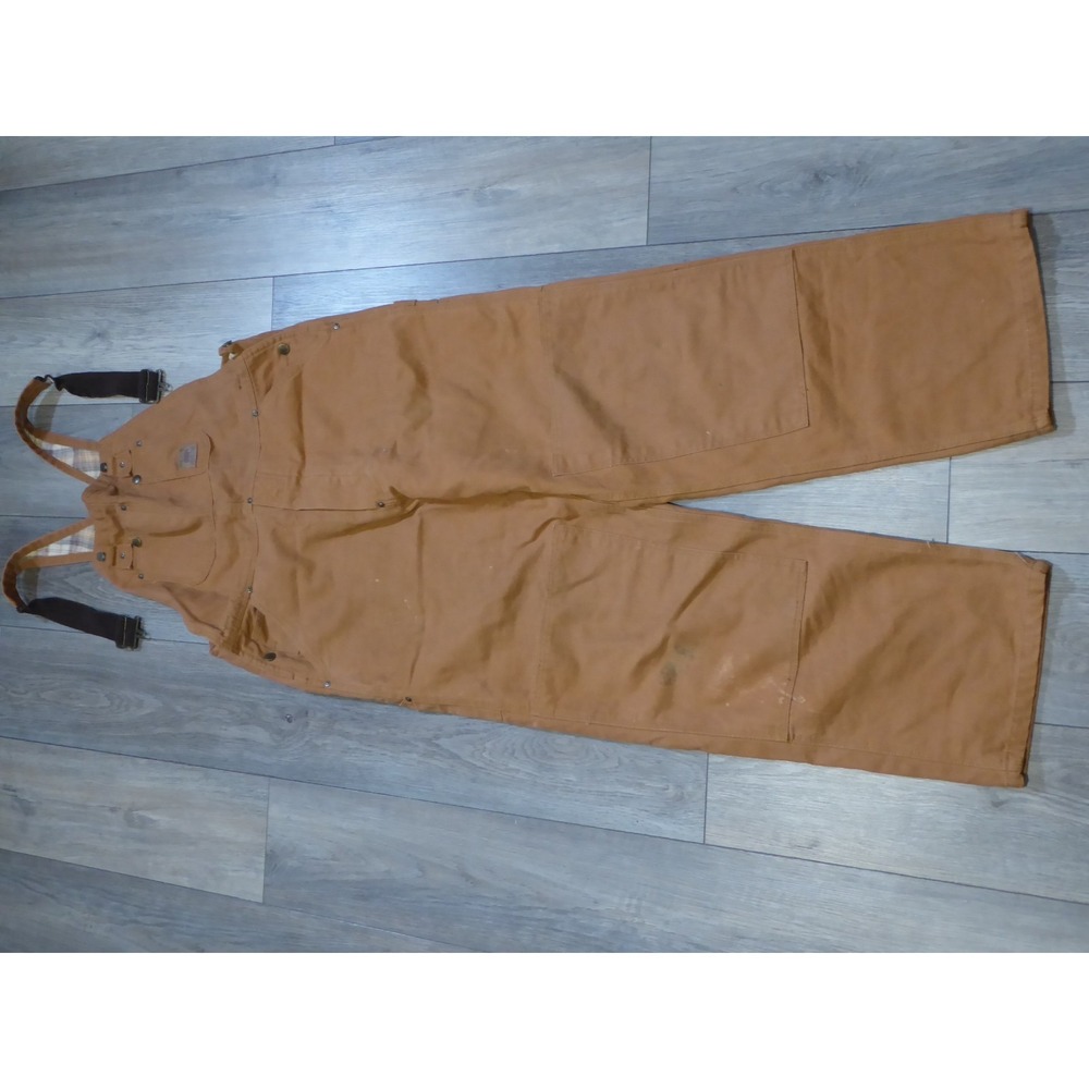 Bear River Workwear Brown Flannel Lined Painter Carpenter Bib Overalls 36 x 32